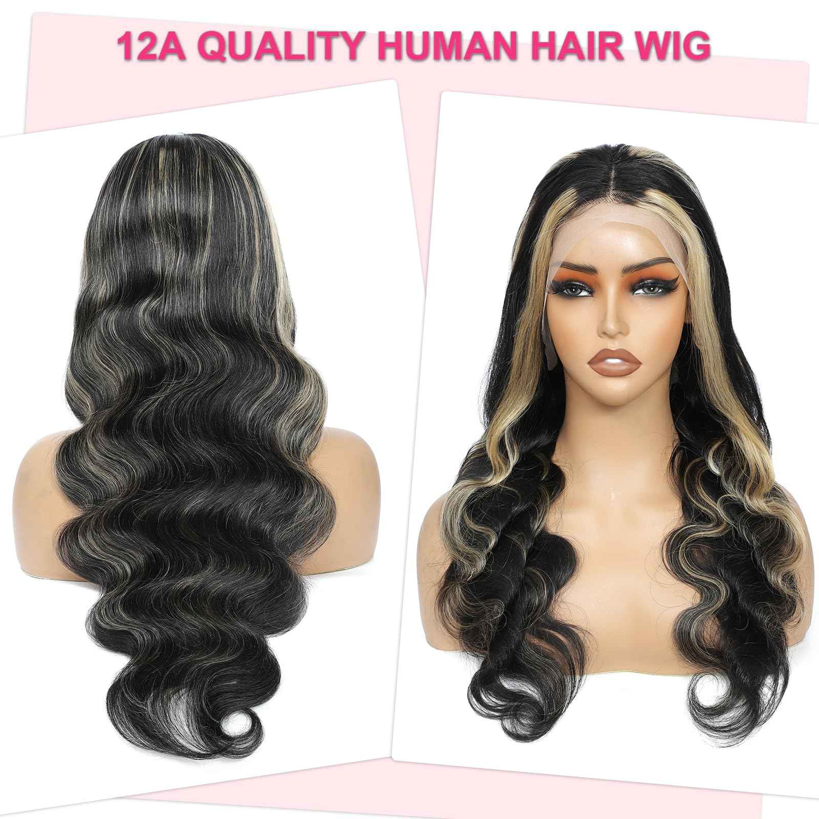 Kephare FB/27 Highlight Balayage Wig Human Hair 13x4 HD Lace Front Wigs Body Wave 1B/27 Ash Blonde Omber Glueless Wig Pre Plucked With Baby Hair 180% Density 24 Inch