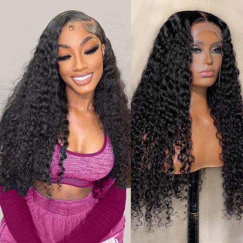 Sweetie 22 Inch Deep Wave Lace Front Wigs Human Hair 210% Density 13x4 HD Transparent Lace Frontal Wigs Deep Curly Human Hair Wig for Women 12A Deep Curly Wigs Human Hair Pre Plucked with Baby Hair