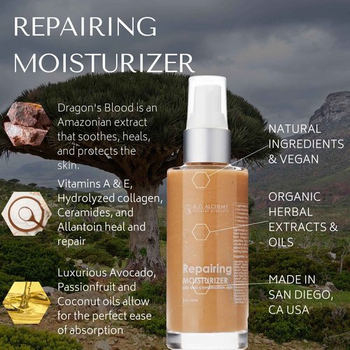 RD Alchemy - 99% Natural & Organic Repairing Moisturizer for Normal to Oily Skin - Perfect for Acne, blemish scars, dry, damaged skin that needs a lightweight, healing moisturizer with peptides and