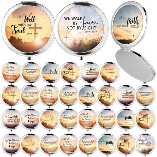 RattanView 36 Pcs Christian Compact Mirrors Gifts for Women Bulk Religious Pocket Mirror with Bible Verse Inspirational Scripture Quote Church Gifts for Ladies Church Congregation Group Party Favors