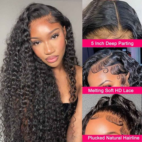 Hoiloxa 5x5 HD Lace Closure Wigs Human Hair Deep Wave Lace Front Wigs Human Hair 180% Density Wet and Wavy Deep Curly Closure Wig Glueless Curly Wigs for Black Women Deep Wave Wig 26 Inch