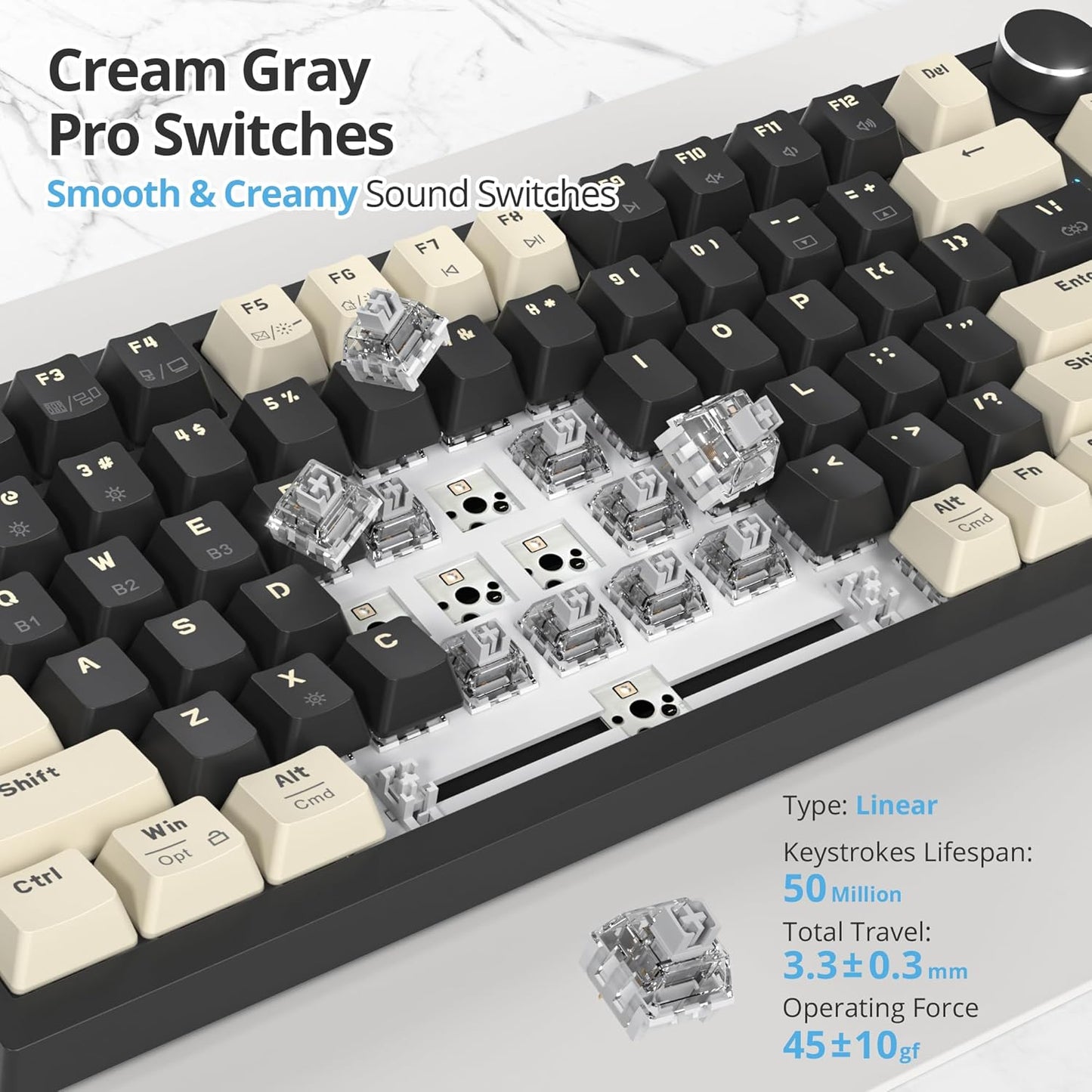400PRO 75% Wireless Creamy Mechanical Keyboard Pink, Gasket Hot Swappable RGB Gaming Keyboard Bluetooth/2.4GHz/USB-C Cute Key Board with Pre-lubed Cream Grey Switches (82 Pink White)