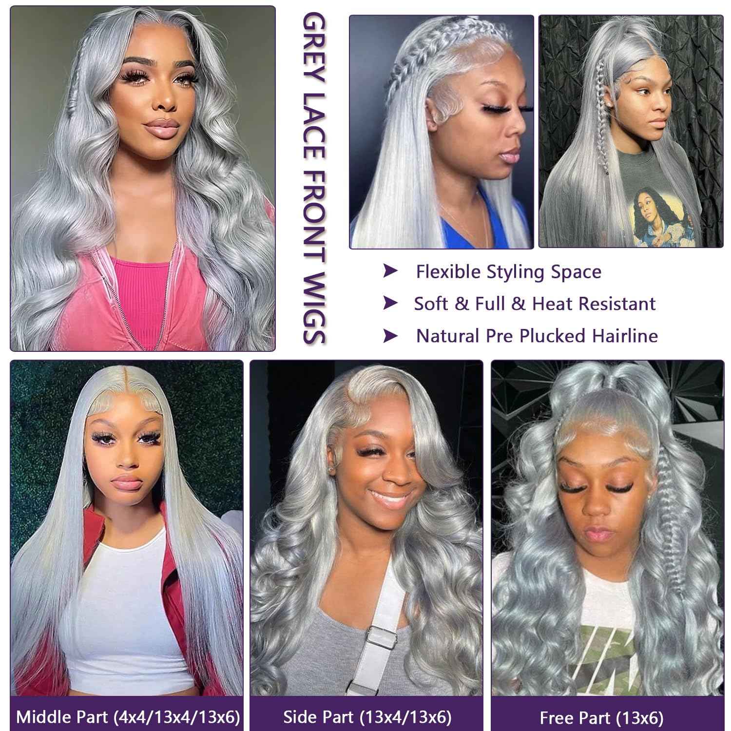 Grey Lace Front Wigs Human Hair, Glueless Grey Wigs Human Hair Pre Plucked HD 13x6 Lace Front Grey Wig for Black Women 180% Density 22 Inch Colored Silver Gray Straight Human Hair Lace Fronal Wig