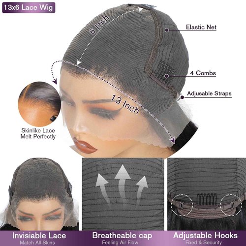 VNFM 32inch 13x6 Body Wave Lace Front Wigs Human Hair 180 Density HD Lace Frontal Wigs Human Hair Pre Plucked Human hair Wig for Women Natural Black