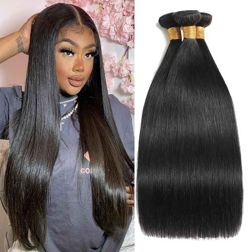 Straight Weave Bundles Human Hair Glossy Hair Bundles 22 24 26 Inch Brazilian Virgin Raw Human Hair Bundle for Quick Weave Sew In Soft and Thick Weft Hair Extensions for Women