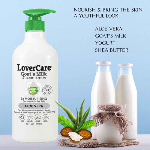 Lovercare Goat Milk Body Lotion for Dry Skin Aloe Vera 27.05oz (800ml) - Combo Body Lotion & Body Wash…