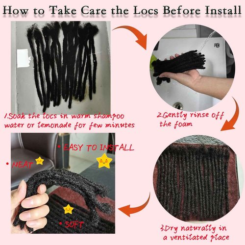 FEHOKA 0.6cm Human Hair Locs Extensions 8 Inch 60 Str Loc Extension Black 100% FUll Handmade Human Hair Dreadlock Extension for Woman/Man/Kids Human Hair Locks Can be Curly and Dyed