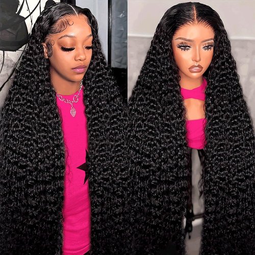 UDJLH 13x6 Deep Wave Lace Front Wigs Human Hair Pre Plucked Wet And Wavy Lace Front Wigs Human Hair 180% Density Brazilian Curly Human Hair Lace Front Wigs (18 Inch-12A)