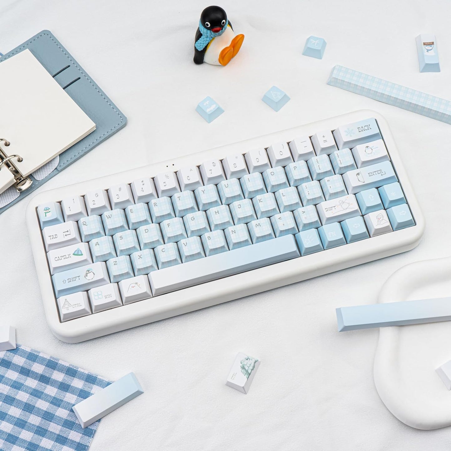 145 Keys PBT Keycap Cherry Profile, Light Blue White Black Bow Aesthetic Dye Sublimation Gaming Custom Keycaps for ANSI/ISO Layout Mechanical Keyboards