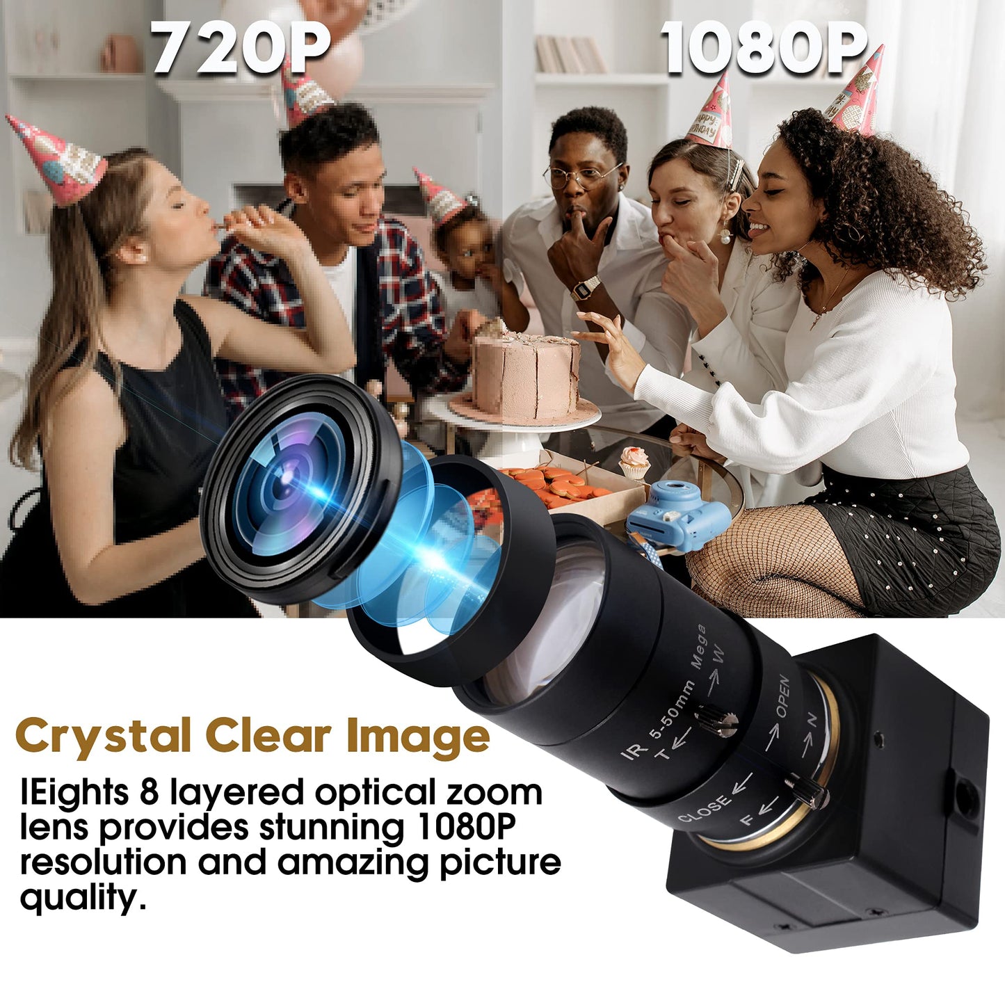 1080P USB Webcam with Zoom 5-50mm, Variable Focus, High Speed 100fps, UVC USB2.0 for PC & Industrial Video