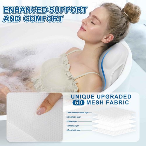 Poemland Full Body Bath Pillow for Tub - Extra Long & Thick Tub Pillow with Head, Back & Lumbar Support, 168 Non-Slip Suction Cups, Soft 5D Mesh Spa Cushion, Fits All Tubs-Gift for Soaking