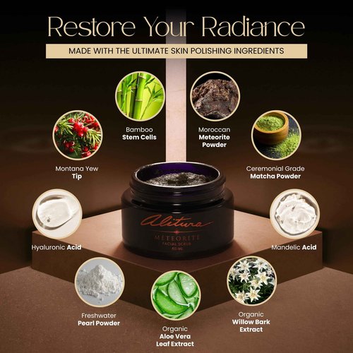 Alitura Meteorite Scrub – Exfoliating Face & Body Scrub with Pearl Powder & Bamboo Stem Cells – Brightening & Anti-Aging Exfoliant for Dead Skin, Dark Spots, and Fine Lines – For Men & Women, 60ml