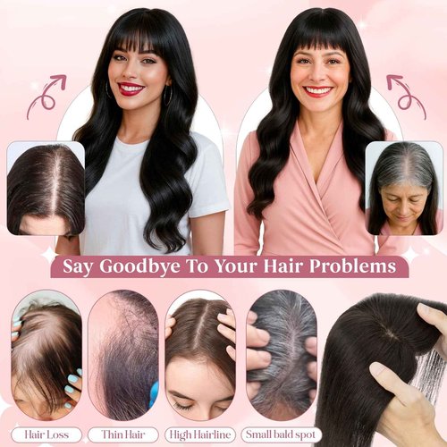 SEGOHAIR Real Human Hair Toppers for Women 3.54"*4.72" Silky Base 150% Density With Bangs Adjustable Parting Clip-In Topper Hairpieces for Women with Thinning Hair 10 Inches Dark Brown