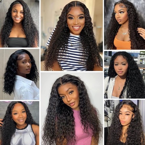 Glueless Wigs Human Hair Deep Wave Wigs Human hair Glueless Wear And Go 5x5 HD Lace Closur Wigs For Black Women (Curly wig, 24 Inch)