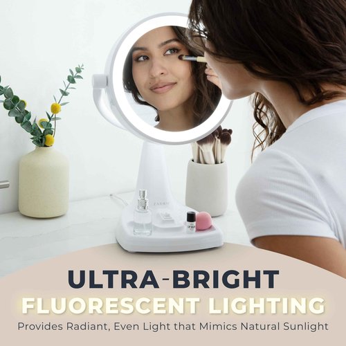 Zadro 11" Fluorescent Lighted Makeup Mirror with 10X/1X Magnification and Tray