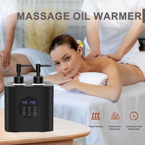 Elitzia Dual Bottle Massage Oil Warmer Smart Touch Control Lotion Warmer Dispenser Adjustable Temperature Independent Heating Systems Heated Lotion Dispenser with 4 Pump Bottles ETLB02B (Black)
