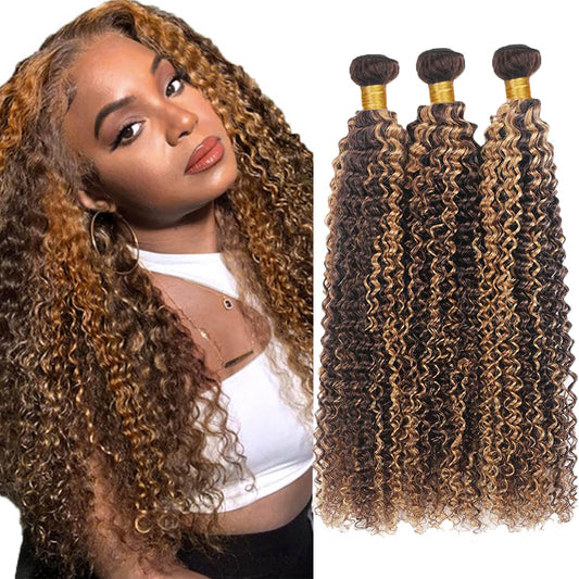 Habiliana Bundles Human Hair 18 20 22 Inch Jerry Curly Wave P4/27 Human Hair Bundles 11A Unprocessed Brazilian Virgin Quick Weave Hair Extensions for Black Women
