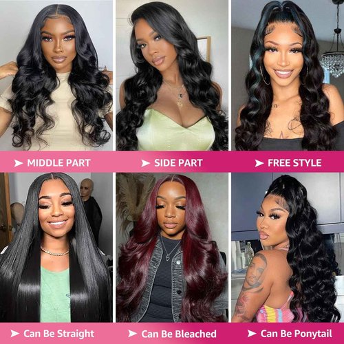 BMNH Body Wave Lace Front Wigs Human Hair Pre Plucked with Baby Hair HD Lace Front Wig 200 Density Natural Black Wig for Women Brazilian Virgin Human Hair Body Wave Wig (22 Inch)