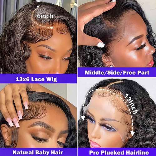VOLLIUKE 30 Inch Deep Wave Lace Front Wigs Human Hair 13x6 HD Transparent Deep Curly Lace Frontal Wigs 200% Density Glueless Wigs Human Hair pre Plucked with Baby Hair Natural Color