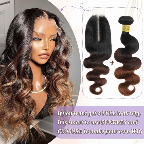 T1B/2/30 Chestnut Brown Ombre Human Hair Bundles Body Wave 100% Real Virgin Human Hair Bundles Dark Roots Bundle 3 Tone Ombre Medium Auburn Colored Sew in Quick Weaves 14 16 18 Inch