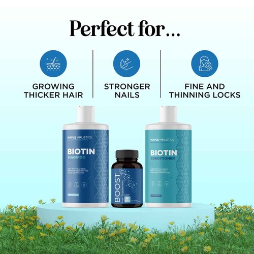 Biotin for Hair Growth Treatment Set - Biotin Shampoo and Conditioner Set Sulfate Free plus Hair Loss Supplement for Women & Men with Saw Palmetto Horsetail Collagen and Keratin (2 Month Supply)