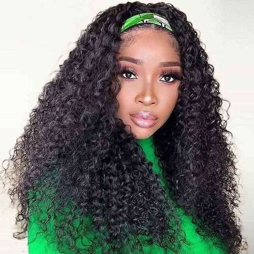 Smoothair Headband Wig Human Hair Kinky Curly Headband Wigs for Black Women Human Hair Wigs Glueless 24 Inch None Lace Front Wigs 150% Density (No Mixed)