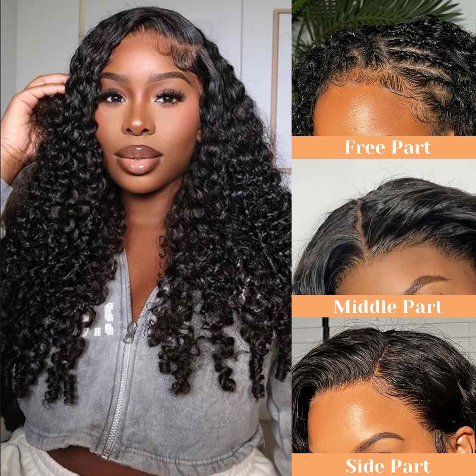 13x6 Frontal Human Hair Burmese Curly HD Transparent Lace Ear to Ear Lace Frontal Closure With Baby Hair Free Part 100% Virgin Human Hair Natural Black 14 Inch