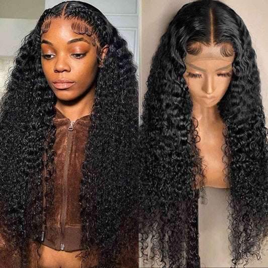 26Inch Deep Wave Lace Front Wigs Human Hair-13x4 HD Transparent Deep Wave Frontal Wigs Glueless Curly Wigs for Women 200% Density Curly Lace Front Wigs Human Hair Pre Plucked with Baby Hair