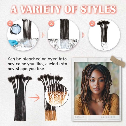 Teresa 12 Inch 0.4cm Width Loc Extension Human Hair Natural Black 30 Strands Full Hand-made Permanent Locs Extensions Can Be Dyed and Bleached for Men/Women/Kids Real Dreadlock Extensions Human Hair