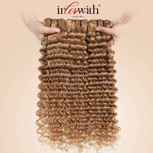 inlovwith Honey Blonde Deep Wave Human Hair Bundles, Selected Healthy Deep Curly Bundles Human Hair 27# Colored Brazilian Virgin Hair Wet and Wavy (Single Bundle, 20 Inches)