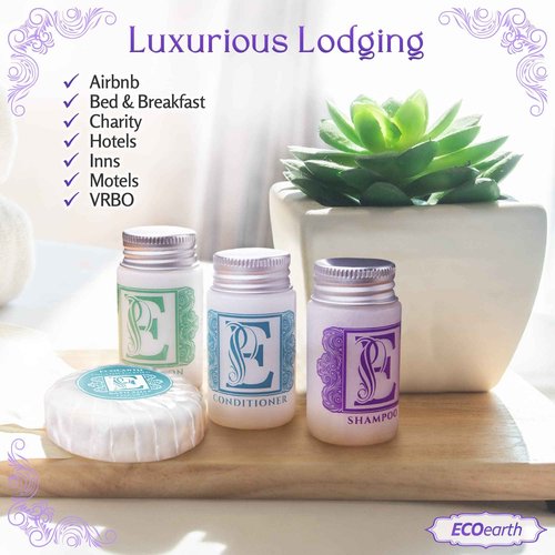 Luxury Travel and Hotel Amenities Set (1 Oz, 200 Pieces), Grade-A Guest Ingredients and Gift Packaging Toiletries, Includes 50 Round Soaps, 50 Shampoos, 50 Conditioners & 50 Lotions by EcoEarth