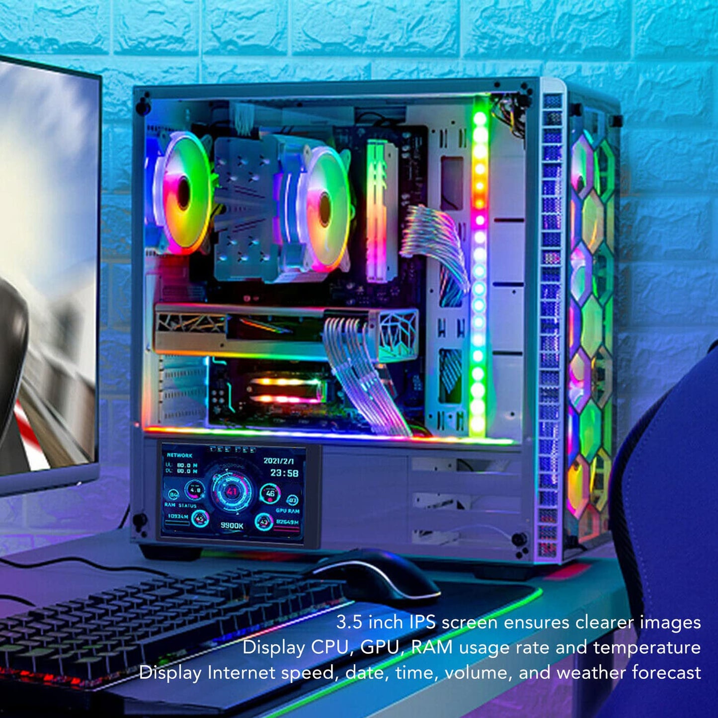 5in Computer Temp Monitor, AIDA64 PC CPU RAM Data Monitor for Linux Windows, PC Temperature Display for PC ARGB Computer Case Secondary Screen, IPS USB Mini Screen