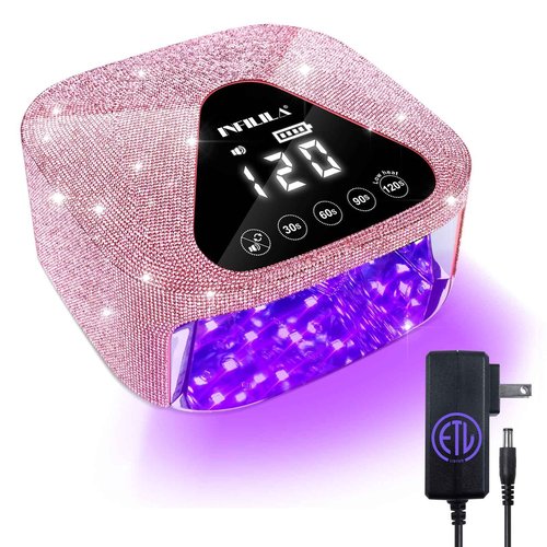 NXJ INFILILA UV Light for Gel Nails, 54W Cordless Nail Lamp, Pink Rhinestone Rechargeable Nail Lamp, Bling Wireless Fast Curing Dryer Professional Quick Dry for Salon & Home