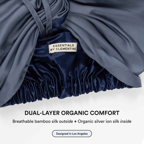 Essentials by Clementine Organic Hair Bonnet in Blue Lagoon | Silver Ion Silk Lined Bamboo Sleep Cap for Frizz-Free, Curly Hair, and Scalp Health