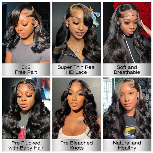ASHINE 5x5 HD Lace Closure Body Wave Straight Human Hair 5x5 Real HD Lace Closure Invisible Bleached Knots Pre Plucked with Baby Hair Natural Hairline 18 Inch