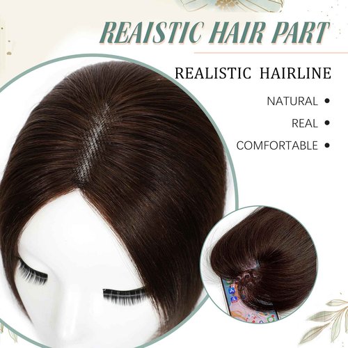 Paraglame 12 Inch Real Human Hair Topper 100% Human Remy Toppers for Women with Thinning Hair Clip In No Bangs 360° 3D Cover(12inch, Brown)