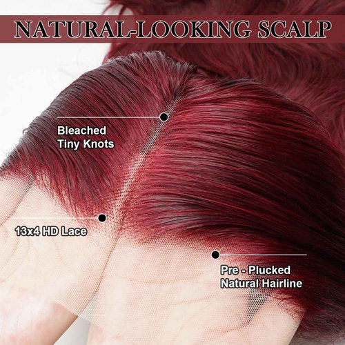 Gemlong 24 Inch 99J Burgundy Lace Front Wigs Human Hair Body Wave 13x4 HD Transparent Pre Plucked Glueless Lace Frontal Wig Human Hair 200% Density Red Wine Colored Human Hair Wigs for Women