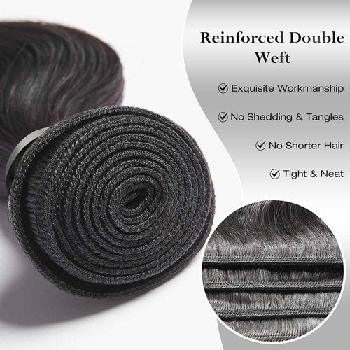 ASHINE Human Hair Bundle Body Wave Straight, Unprocessed Cambodian Raw Hair Bundles for Women Natural Black 20 Inch, Keep Soft and Silky After Multiple Washes