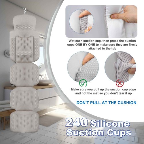 Luxury Full Body Bath Pillow for Bathtub, Bath Pillows for Tub with Mesh Laundry Bag, Cushion for Bathtub Headrest Neck Back Support - 5D Air Mesh & Quick Drying | White 63" x 16"