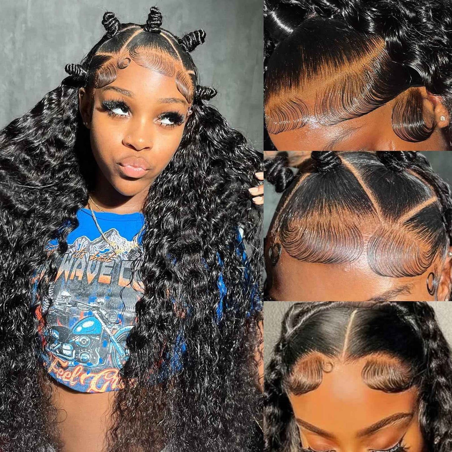 Gulenme 13x6 Deep Wave Lace Front Wigs Human Hair 200 Density Pre Plucked HD Transparent 100% Lace Frontal Wigs Deep Curly Wet and Wavy lace front human hair Wigs for Women（ 30 inch ， Natural Black）