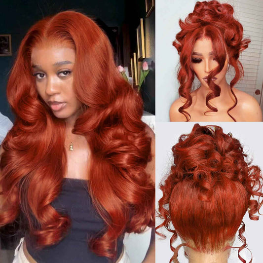 360 Reddish Brown Lace Front Wigs Human Hair 180% Density Copper Red Human Hair Lace Front Wig Pre Plucked 33# Auburn Brown Body Wave 360 Wig Ginger Brown Colored Wigs for Women 22"