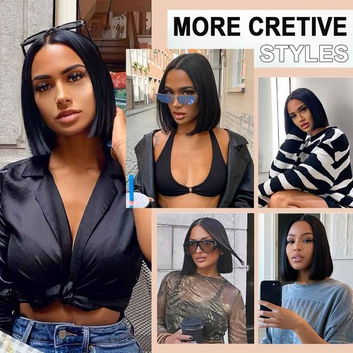 CAREKISS Bob Glueless Wigs Human Hair Pre Plucked Pre Cut 150 Density Wear and Go Glueless Wig 4x4 HD Straight Lace Closure Bob Wigs for Black Women 14inch