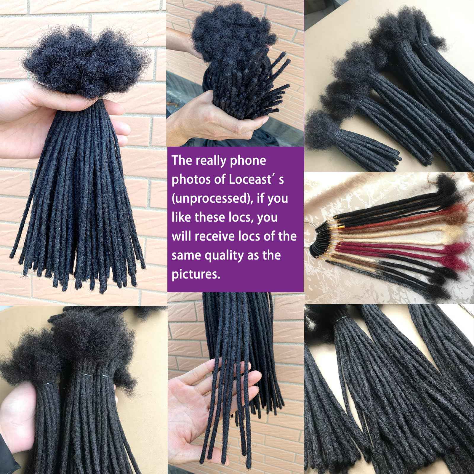 Loceast 8 Inch 0.4cm Width Loc Extension Human Hair Natural Black 60 Strands Full Hand-made Permanent Locs Extensions Can Be Dyed and Bleached for Men/Women/Kids Real Dreadlock Extensions Human Hair