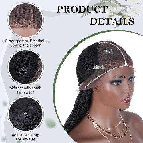 Alebery 13x6 HD Lace Front Box Braided Wigs with Curly End Lace Frontal Box Braids Wigs for Black Women Lightweight Synthetic Black Cornrow Fully Handmade Braided Wig with Baby Hair (26 inches)