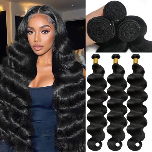 12A Human Hair Bundles 20 20 20 Inch Body Wave Bundles Human Hair 100% Unprocessed Brazilian Virgin Weave 3 Bundle for Women Natural Black Real Body Wavy Human Hair Extensions
