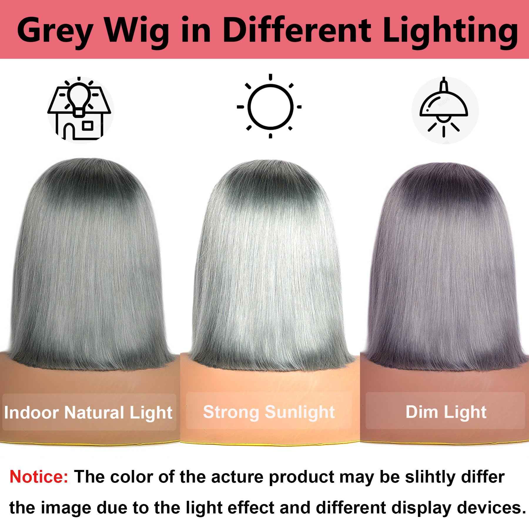 GIRLOFDREAMS Grey Colored Bob Wig Human Hair 13x4 Straight Lace Frontal Wigs Glueless 180 Density Pre Plucked with Baby Hair Short Brazilian Remy Gray Color Hair Transparent Front Wigs for Black Women