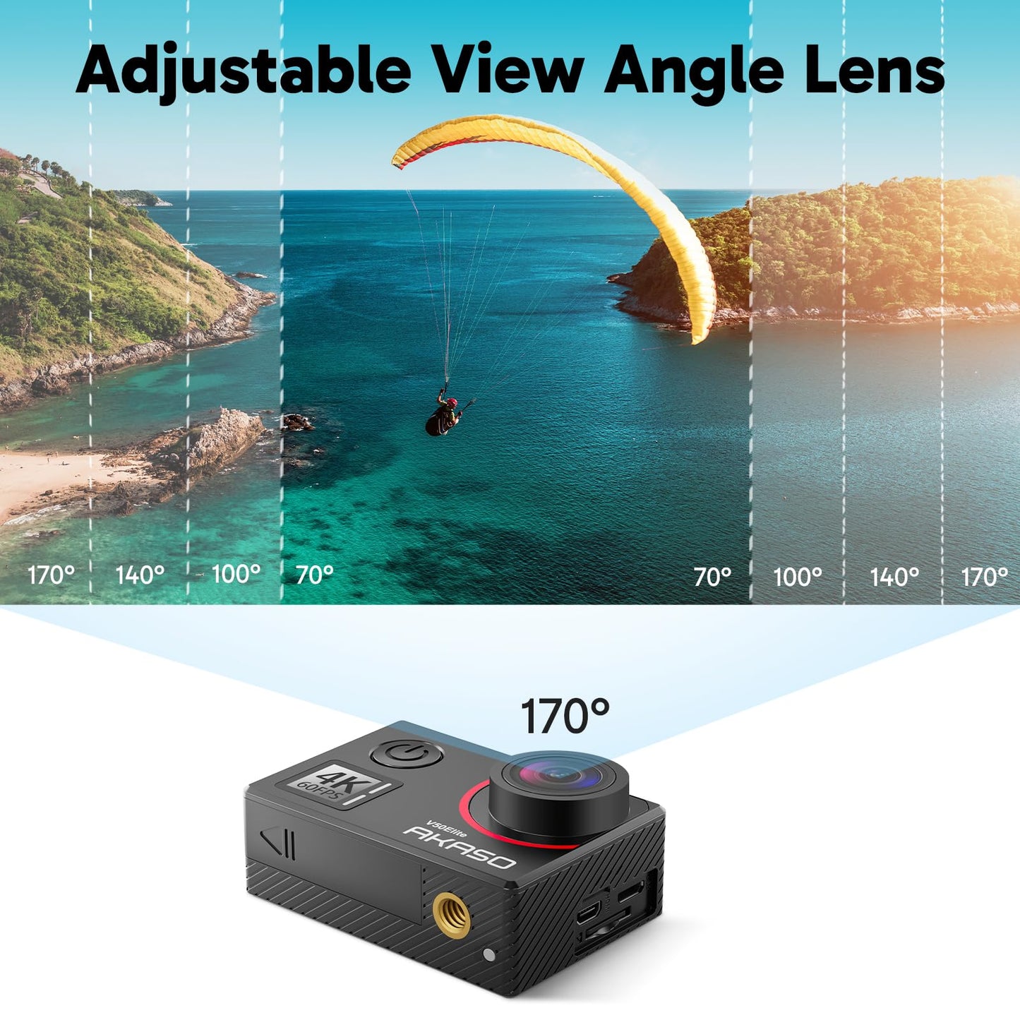 AKASO V50 Elite 4K60fps Action Camera with 128GB MicroSDXC U3 Memory Card Accessories Kit Bundle Voice Control EIS 131 feet Waterproof Camera 8X Zoom Remote Control