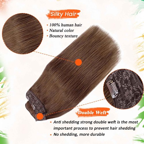 Benafee Brown One Piece Clip in Hair Extensions Real Human 100 Gram 22 Inch Full Head Seamless Double Weft ins No Shedding, 3.5274 Ounce
