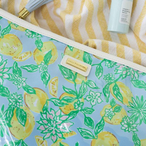 Lilly Pulitzer Makeup Bag, Cosmetic Bags for Women for Traveling or Everyday Use, Travel Toiletry Bag with Zipper, Make Lemonade