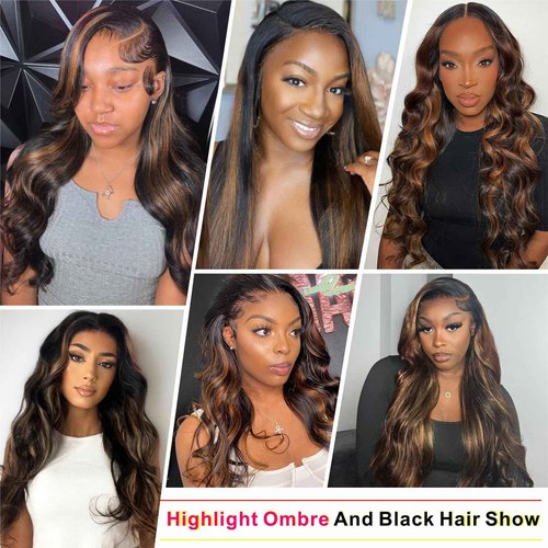 miear Ombre Highlight Lace Front Wigs Human Hair 13x6 Body Wave 1B/30 Lace Front Wig 180% Density HD Transparent Lace Frontal Wigs Human Hair Balayage Wig for Black Women 20 inch